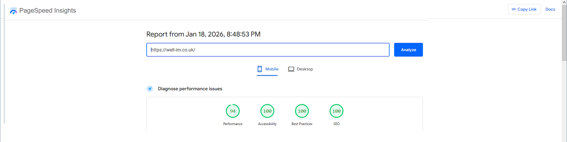 WDNet New Pagespeed Report